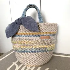 秋冬ニットバッグ＊ハンドメイド＊ベージュと段染め＊ダンガリー