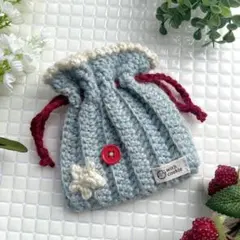 【No.113】星とボタンの巾着ポーチ 編み物 ハンドメイド