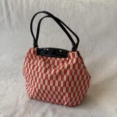 矢絣柄 和装用バッグ 赤と白のプリーツデザイン 大正レトロ 昭和レトロ ハイカラ