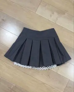 グレー プリーツミニスカート レース裏地付きのサムネイル