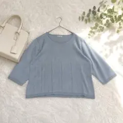 T【アガサ＊レナウン】シルクニット 七分袖 模様編み 絹混み クルーネック 上品のサムネイル