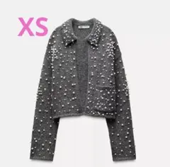 ZARA パールビーズ付ニットカーディガン XS