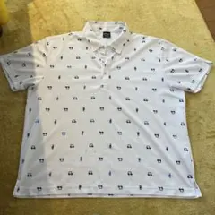 ホワイト プリント柄 ポロシャツ L