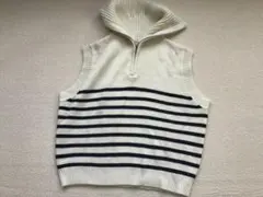 アイボリー・ネイビー ストライプ ニットベスト