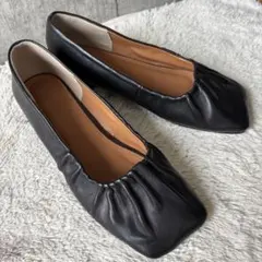 【美品✨】Ray BEAMS レイビームス　ギャザー スクエア パンプス　黒のサムネイル