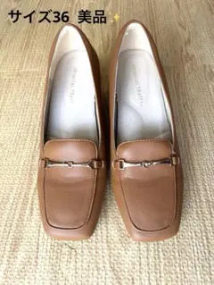 ブラウン スクエアトゥ パンプス 中ヒール