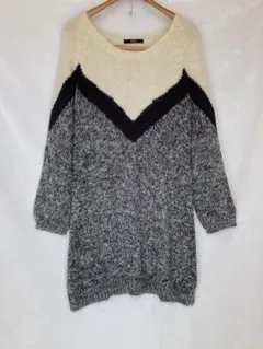 ラグラン シャギー ニット ゆったり オーバーサイズ ワンピース トップス M