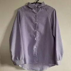 ストライプシャツ　Yシャツ　レディース　パープル