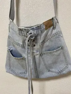 デニムショルダーバッグ レースアップデザイン