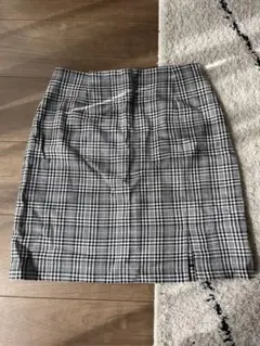 ZARA グレー系チェック タイトスカート 前スリット