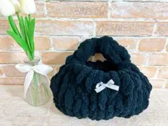 ハンドメイド＊　編み物　バッグ　リボン付マンドゥバッグ