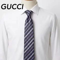 GUCCI グッチ GGモノグラム ストライプ シルク ネクタイ パープル