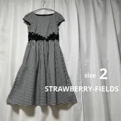 美品✦STRAWBERRY−FILDSフレアワンピースM黒×白チェック/レースのサムネイル