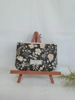 ポケットティッシュ&フラットポーチ♪ボタニカル・すみいろ☆ハンドメイド