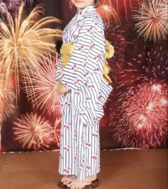 新品タグ付　150㌢　pairmanonフルーツ柄 ストライプ柄 浴衣 兵児帯