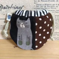 ハンドメイド まるいミニ巾着 (ネコ チェック 水玉) - メルカリ