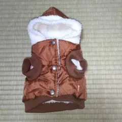ブラウン フリース付き犬服 フード付き