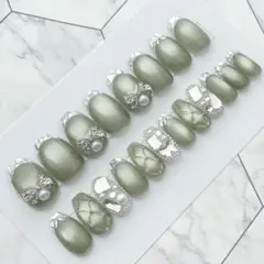 3026.（全サイズ現品販売）マグネット×ガラスフレンチネイルチップ