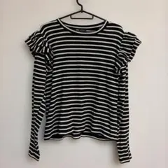 ZARA ボーダーフリル長袖カットソー ブラック×ホワイト L