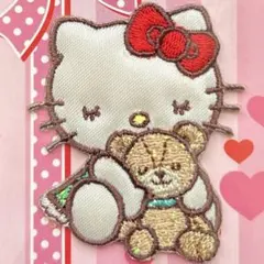 サンリオ　キティ　2011年　刺繍デコシール　テディベア　グリーン　平成レトロ