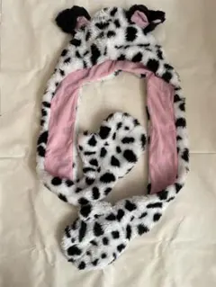 氷様専用　ダルメシアン柄のファンキャップ（帽子マフラー手袋一体型）