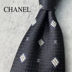 極美品】CHANEL シャネル ネクタイ シルバーグレー ココマーク