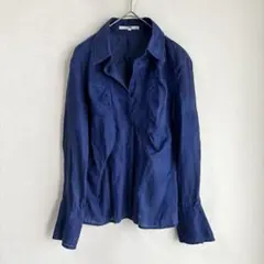 CHEVAL plus リネン 長袖ブラウス NAVY - メルカリ