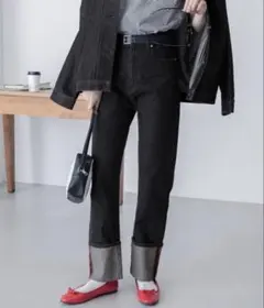 新品　BONLECILL カラーステッチロールアップハイウエストデニムパンツ　Mのサムネイル