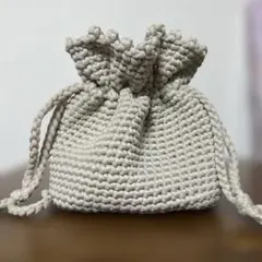 ハンドメイド かぎ針編み 巾着袋 グレー
