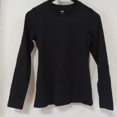 UNIQLO 黒 コットン フライス クルーネック 長袖 Tシャツ Sサイズ