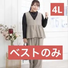 Hina Style フロントジップ ペプラムベスト 4L ベージュ
