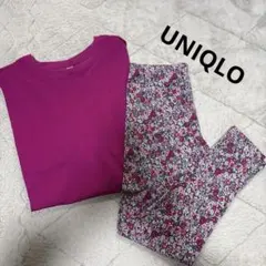UNIQLO ピンク 半袖Tシャツ ＆花柄レギンスセット売り