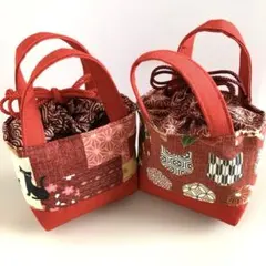 「ハンドメイド」ミニミニ巾着風バッグ 猫模様　2個セット