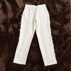 ホワイト サイドリボン カジュアルパンツ L-LL