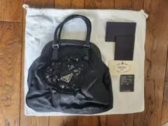 美品 PRADA プラダ イブニングハート ビジュー がま口 ハンドバッグ　袋付