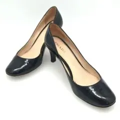 PRADA　エナメルパンプス　黒　37.5　約24cm　ゴールドロゴ