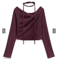 タイ付きドレープショート丈リブトップス[dk1373] GRL ボルドーグレイル