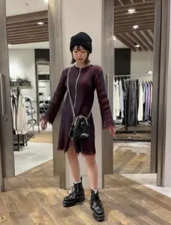 JEANASIS フリンジ付きジップアップニットワンピース