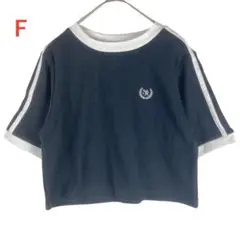 美品 ブラック 半袖 Tシャツ ストライプデザイン　Fサイズ