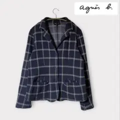 アニエスベー ウィンドウペン チェック スウェットテーラードジャケット ネイビー