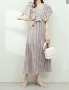 natural couture ギャザーフリル ロングワンピース ラベンダー Mのサムネイル