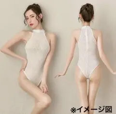 ❣️【未使用・匿名発送】白メッシュ ボディスーツ ハイネック 伸縮性