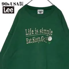 90sヴィンテージ古着USA製 Lee スウェット 緑 XL トレーナー刺繍ロゴ