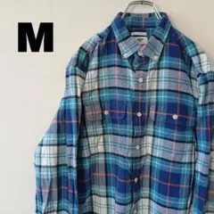 USA古着 OLDNAVY ネルシャツ　M　ブルー　ネイビー　チェック