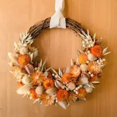オレンジ系ドライフラワーリース