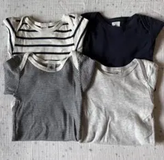 プチバトー コットン肌着4点セット（ストライプ・無地）　ロンパース　86センチ