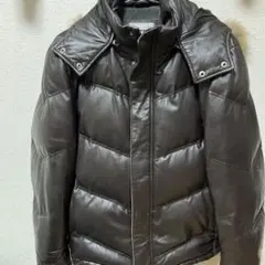 【BARRAGE 】フード付きブラウン レザー ダウンジャケット