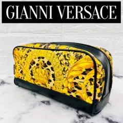 【美品】希少 ベルサーチ クラッチバッグ 豹柄 王冠 レザー イエロー ブラック