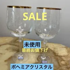 ボヘミアクリスタル　エッチング ワイングラスペア　ハンドカット 未使用