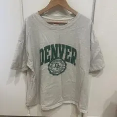 ニコアンド　カレッジロゴ 半袖Tシャツ ライトグレー　ロゴTシャツ　古着